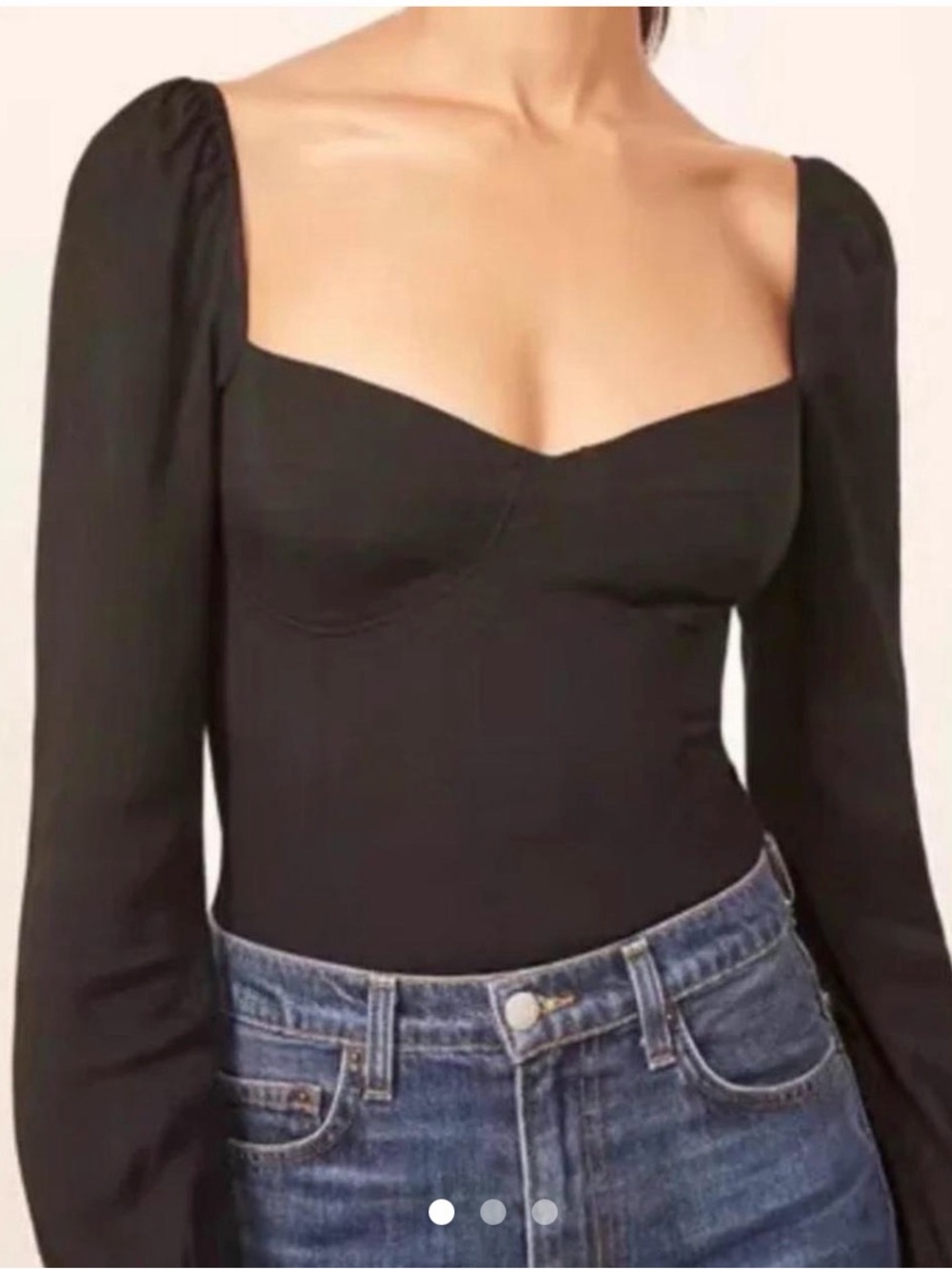 Reformation Black Long-Sleeve Sweetheart Bustier Top